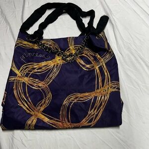 Vera Wang Purple Princess Fabric Tote with Chain Accents Handbag Purse Large